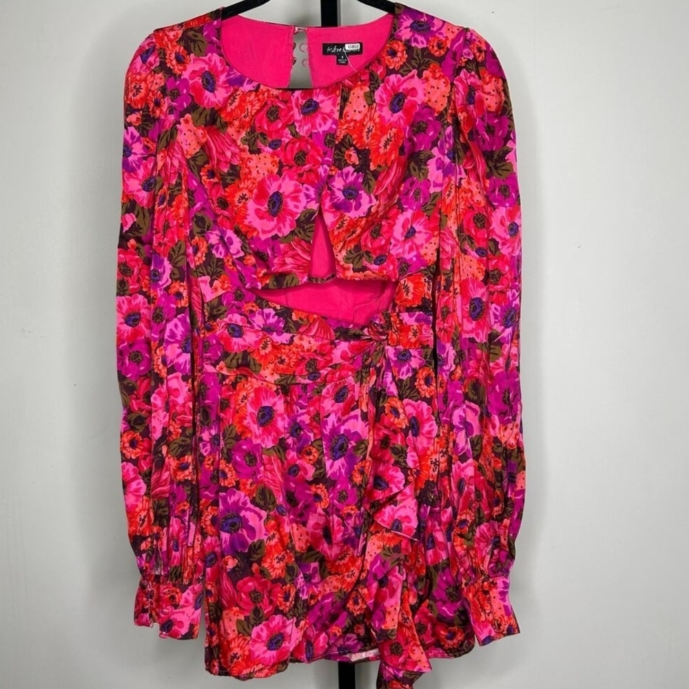 For Love And Lemons Pink Fit and Flare Bishop Sleeve Dress
